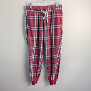 Hollister Epic Flex Flannel Jogger Pants Stretch Red/Navy Plaid Sleepwear Sz SM